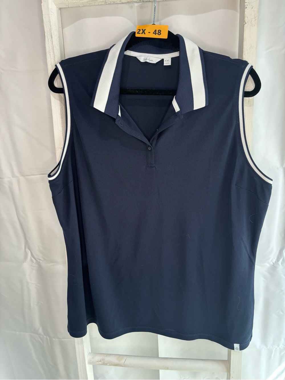 Lady Hagen Navy Sleeveless Polo with White Trim Accents